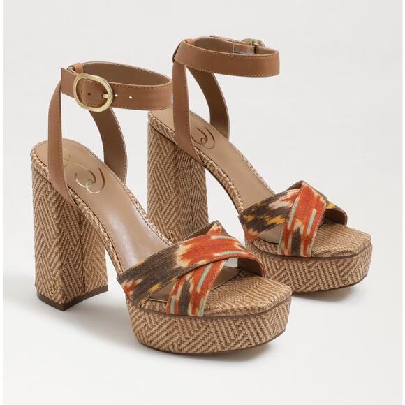 NEW Sam Edelman‎ Women's Boho Nolita Platform Heeled Sandal Size 11M Orange Ikat - Picture 1 of 7